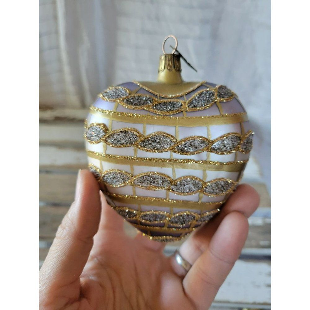 2002 heart glass purple gold ornament filigree Victorian Xmas‎ tree